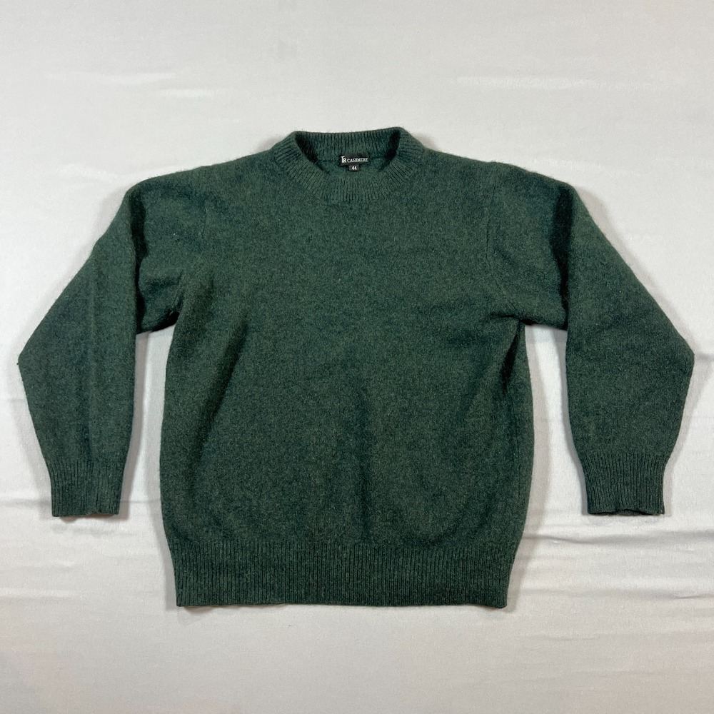 TR Cashmere Sweater Kids XS Green Textured Knit Ribbed Long Sleeve Crew Neck